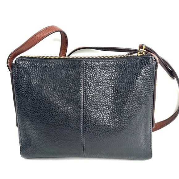 Fossil Black Pebbled Leather Small Crossbody Bag Brown Leather Trim shs1938 - Picture 3 of 12